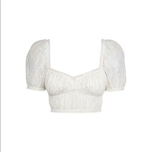 For Love and Lemons White Puff Sleeve Bra Top